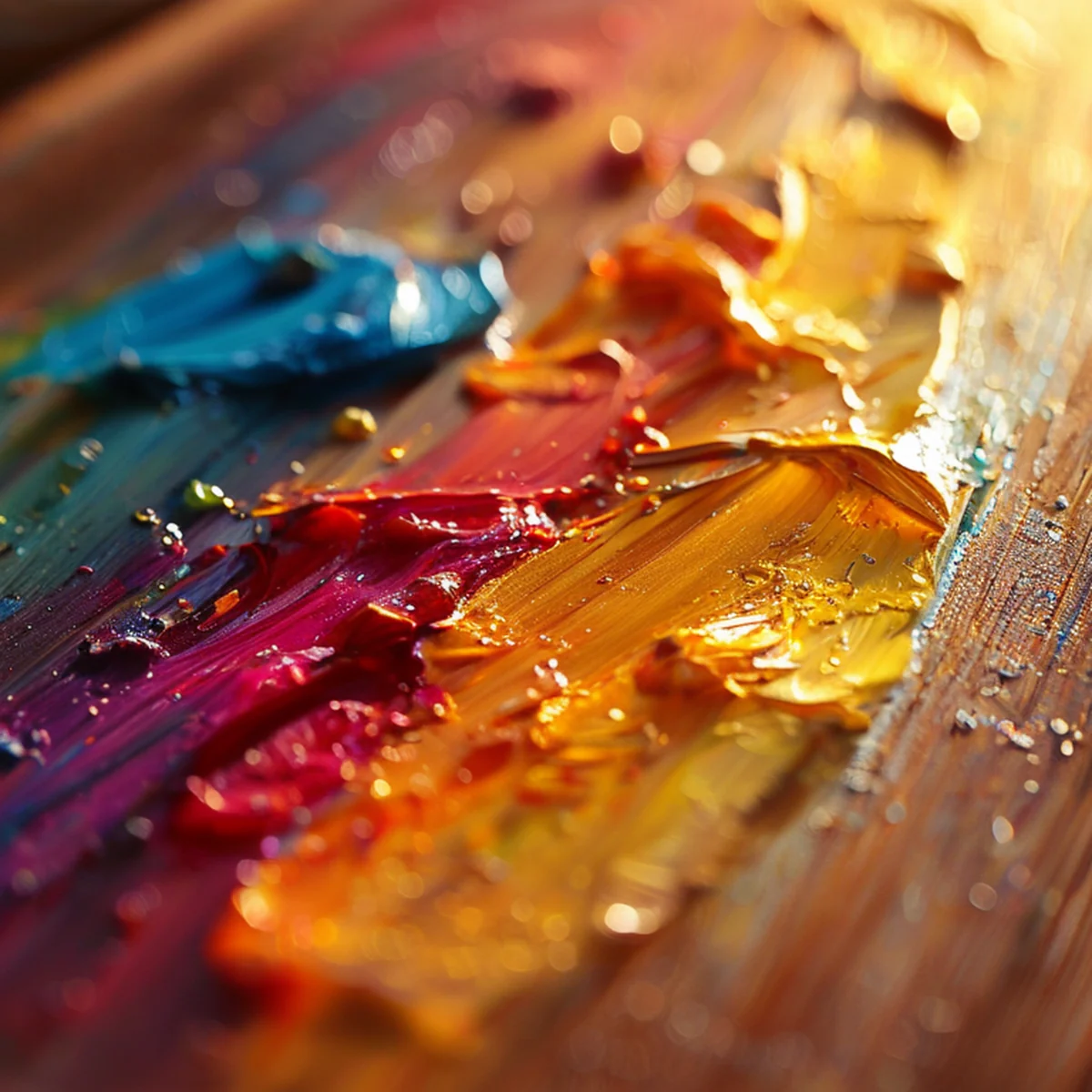 Détail macro de pigments de peinture à l'huile sur une palette