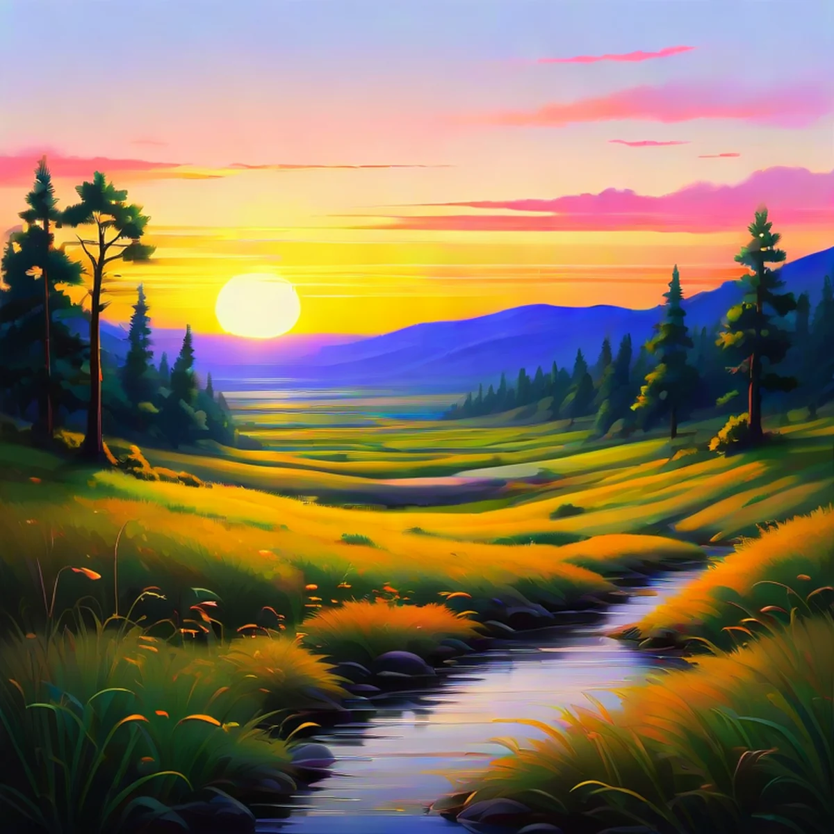 Un dipinto impressionista di un paesaggio naturale con pennellate visibili