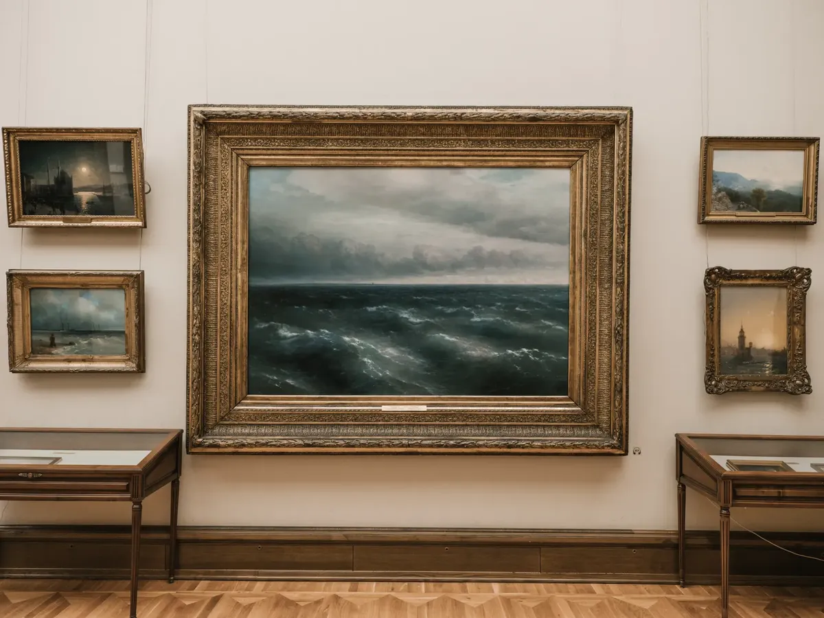 クラシックな芸術 galerie に展示されているエレガントな海景絵画とヴィンテージフレーム