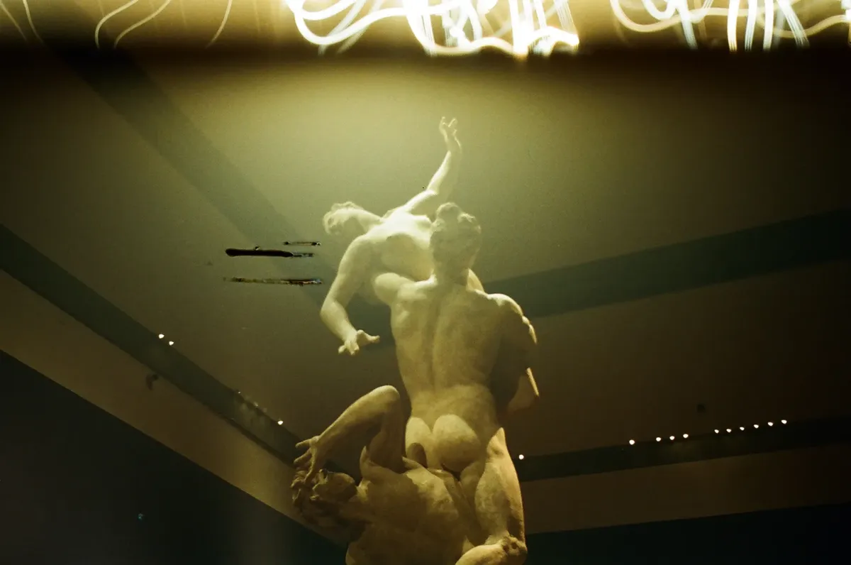 Intriguing sculpture showcased in an art gallery in Florence, Italy.